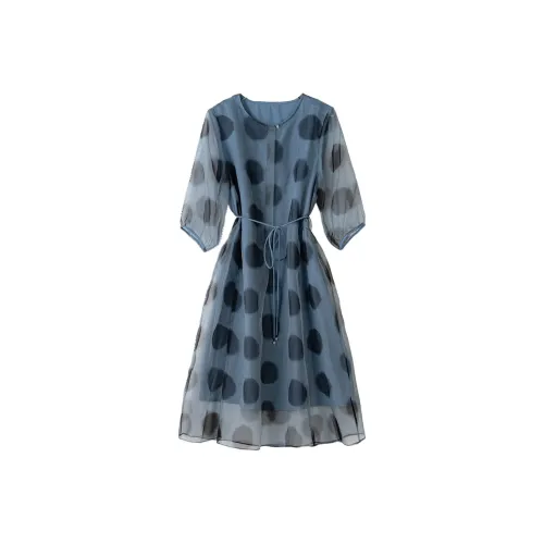 To The West Длинное Платье с Длинными Рукавами Женское Синее