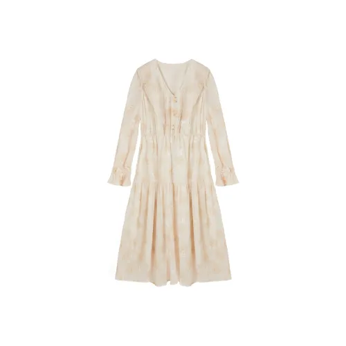 XIANGYING Длинное платье с длинными рукавами женское желтое