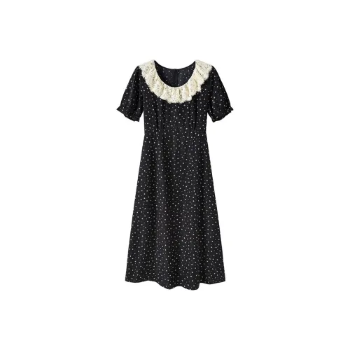 MJ Черное Женское Короткое Платье с Рукавами