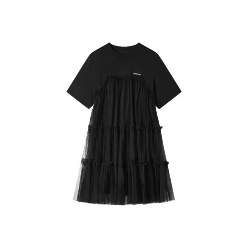 EICHITOO SS24 Короткое платье с короткими рукавами женское черное