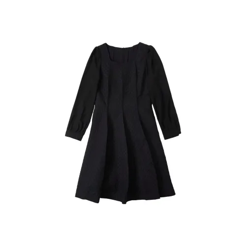 Fay Длинное платье с длинными рукавами женское черное