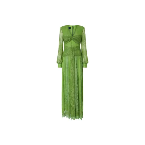PINKO SS25 Длинное Платье с Длинными Рукавами Женское Светло-Зеленое