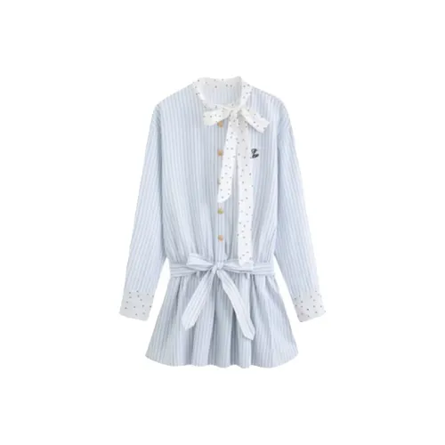 SCCREBEL OFFICIAL Длинный рукав Платье Женское Небесно-голубой