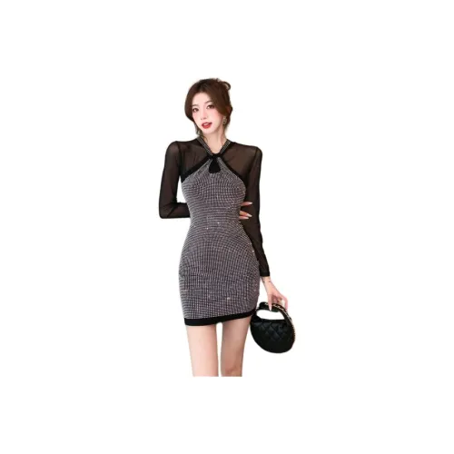 XIAOJUCHUANLI Длинное платье с длинными рукавами женское золотое с гравировкой