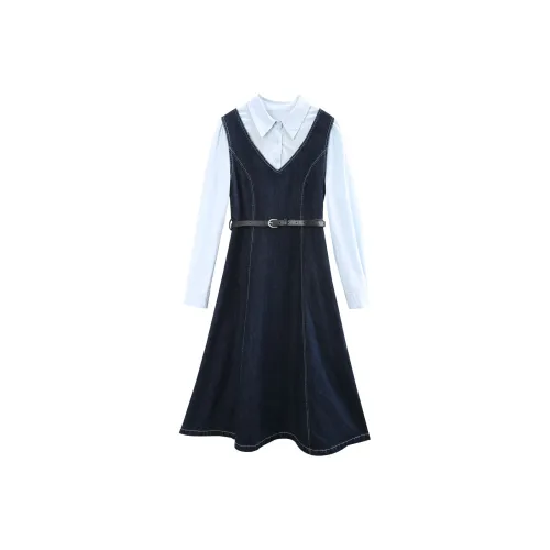 A paradise for awakening Длинное платье с длинными рукавами женское темно-синий