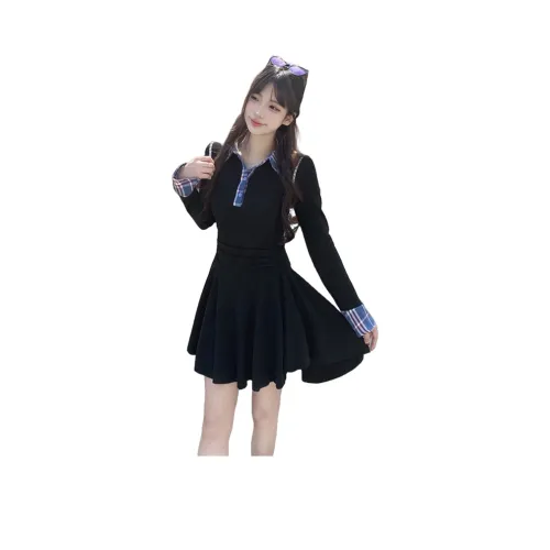 PAVEA Длинное платье с длинными рукавами женское черное