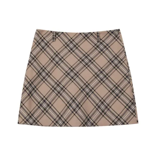 PUNCHUN Studio Повседневные короткие юбки Женские Винтажный желтый Клетчатый