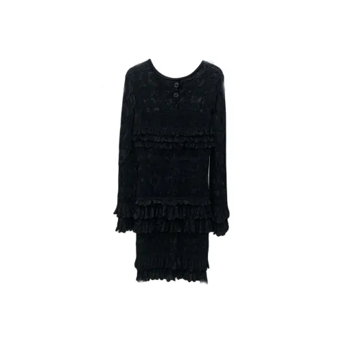 CHANEL Длинное платье с длинными рукавами женское черное