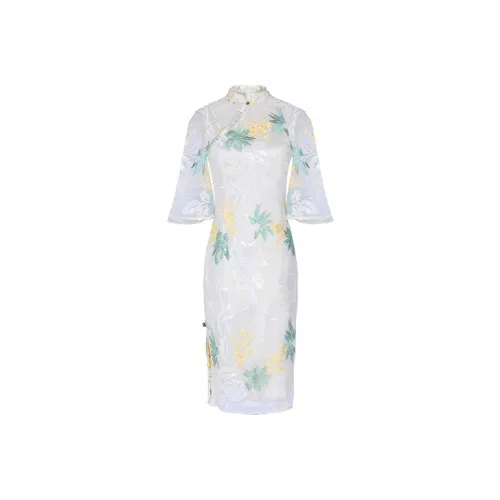 JINYE ORIENTAL Чхонсам Женский Белый Зеленый