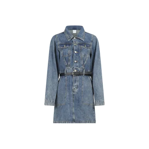 ZCDECO Длинное платье с длинными рукавами женское джинсовый синий