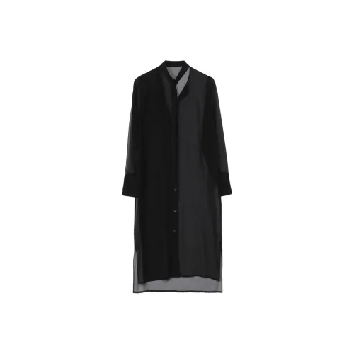Yohji Yamamoto Черные Женские Длинные Платья с Длинными Рукавами