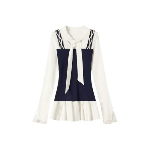 SYEEE WITH U Длинное платье с длинными рукавами женское темно-синий