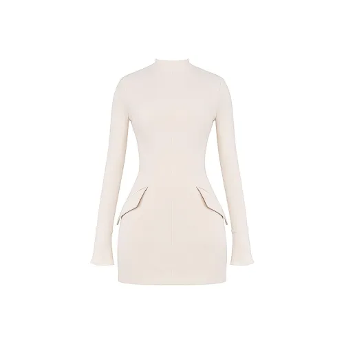 HOUSE OF CB MAHALIA Длинное платье с длинными рукавами Женское Кремовый Кремовый белый