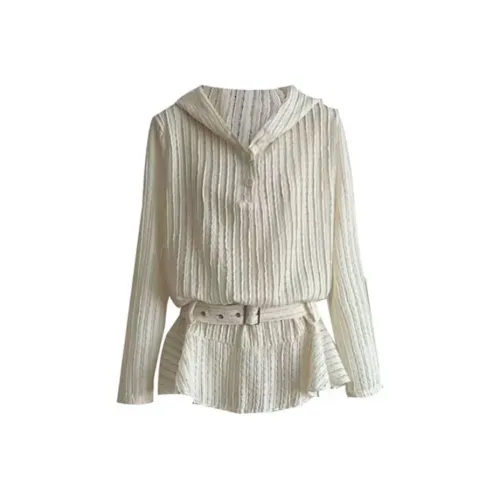 PUREIDOL Длинное платье с длинными рукавами женское цвет экрю включает ремень