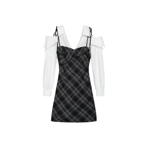 SYEEE WITH U Длинный рукав Платье Женское Клетка Рубашка-платье