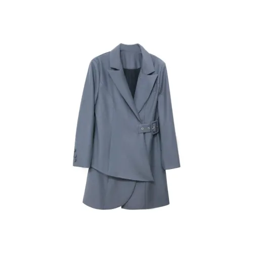 Huangzuozuo Длинное платье с длинными рукавами женское серого цвета