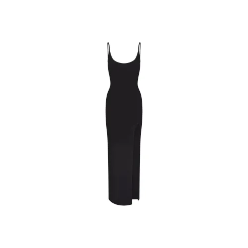 SKIMS FW24 Мягкий Lounge CAMI Slit Длинное Платье Slip Платье Женское Onyx Onyx