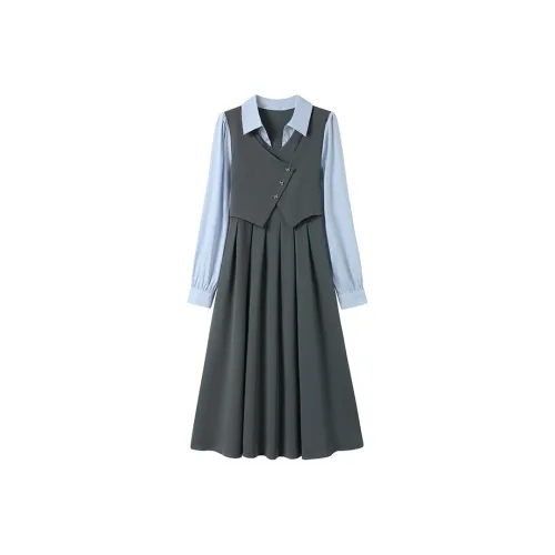 GULIANFEI Длинное платье с длинными рукавами женское серое