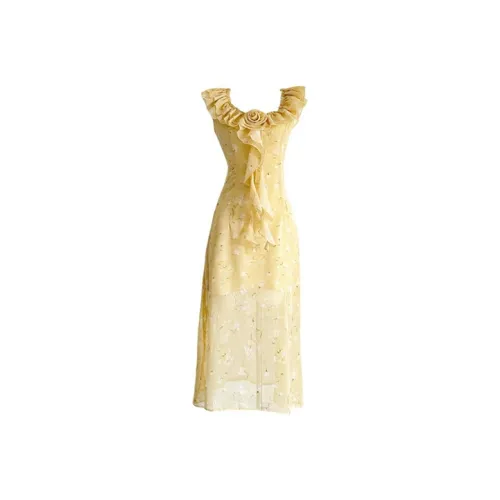 MO VOICE Без рукавов Платье Женское Светло-желтое