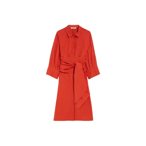 'S MAX MARA TABATA Коллекция Поплин Платье-рубашка Длинный рукав Платье Женское Красное