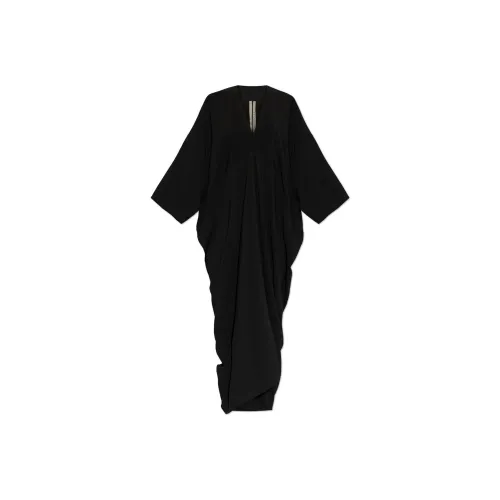 RICK OWENS Черное Женское Длинное Платье с Рукавами
