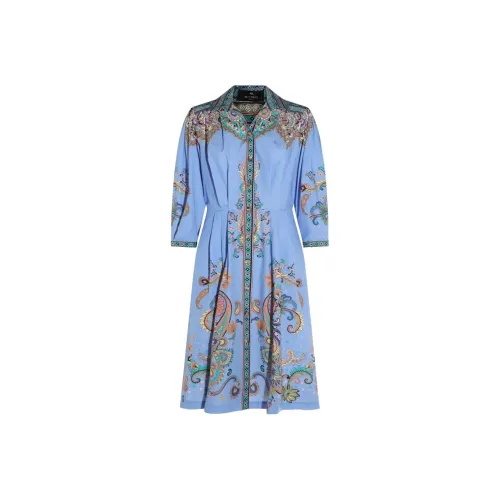ETRO Синий Женские Длинные Платья с Рукавами