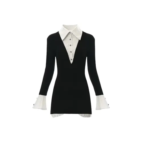 JOSR Длинное платье с длинными рукавами женское черное