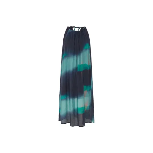 Wbwq Юбка Платье Женское Синий Черный Цветочный