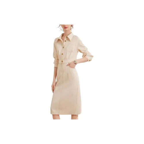 PLANE DRIFT Длинное платье с длинными рукавами женское абрикосового цвета