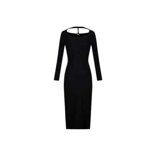 KARL LAGERFELD Длинное платье с длинными рукавами женское черное