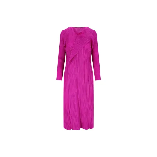 PLEATS PLEASE ISSEY MIYAKE SS25 Длинное Платье с Длинными Рукавами Женское Розовое