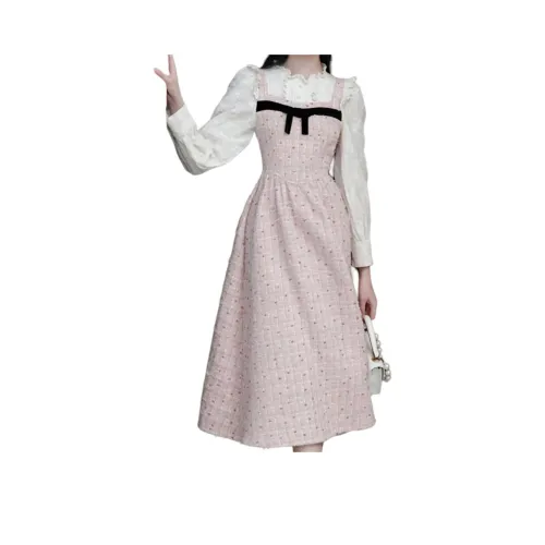 XIAOJUCHUANLI Длинное платье с длинным рукавом женское розовое