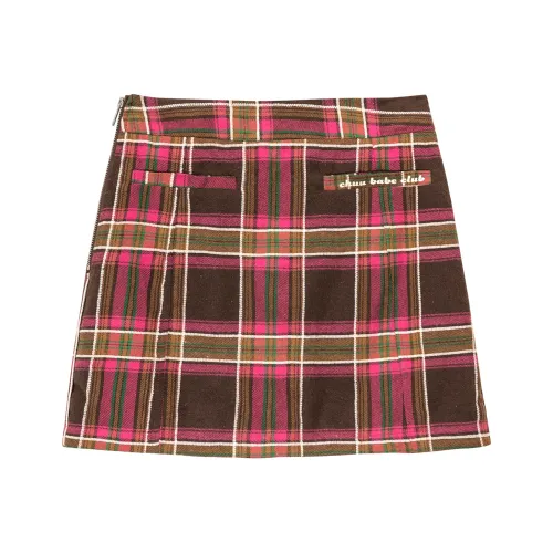 CHUU Розовая клетка Женские Повседневные короткие юбки