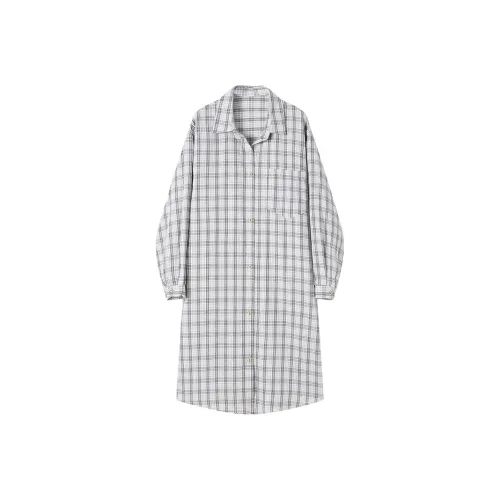 Корейский стиль длинный рукав платье женское бежевый абрикос клетка