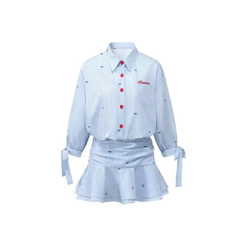 KKX Длинное платье с длинными рукавами женское синее