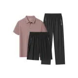 Комплект одежды (Лотосовый корень, пудра, топ + черные шорты + черные штаны)