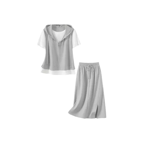 TOUCH Повседневный костюм женский серый и белый (верх) и серый (низ)