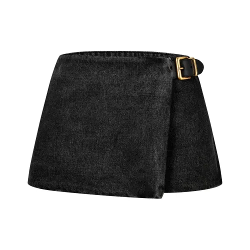 MIU MIU Темно-серые Женские Джинсовые Короткие Юбки