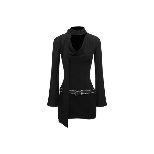 Incolore Длинное платье с длинными рукавами женское черное