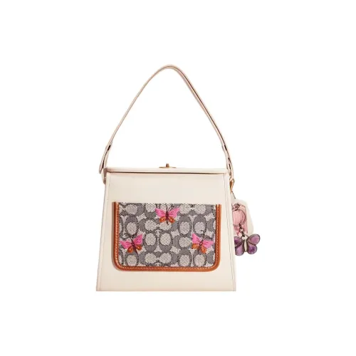 COACH Turnlock Дубленая кожа Перчатка Портативная Сумка через плечо Сумка на плечо Стандартная Женская Латунь и Мел