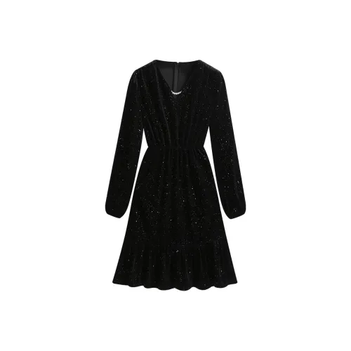 Silky Queen Длинное платье с длинными рукавами женское черное