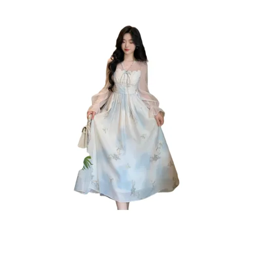 MORii Длинное платье с длинными рукавами женское многоцветное