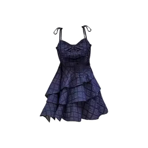 MIMOSA CHUR Slip Платье Женское Синие Клетка