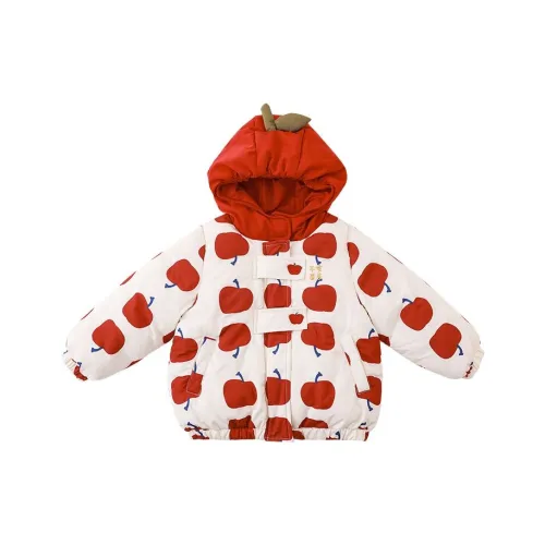YOEHYAUL Хлопковый пуховик Бежевый с Красным яблоком и принтом для детей 3-7 лет