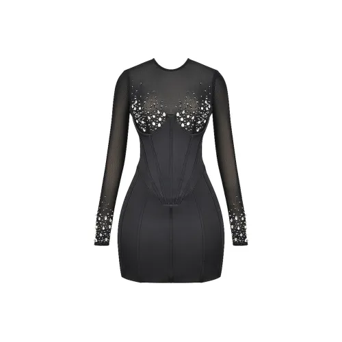 HOUSE OF CB Anastasia Длинное Платье с Длинными Рукавами Женское Черное Черное