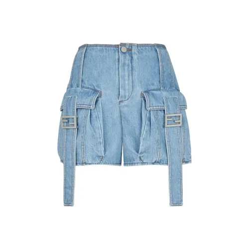 FENDI Blue Denim Collection Beef And Vegetable Shorts Women's Blue