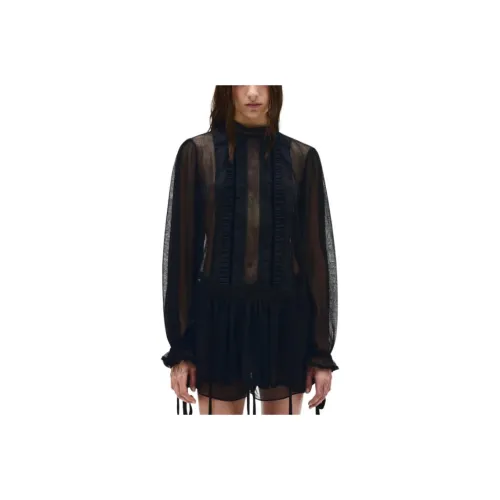 Ann Demeulemeester SS25 Длинное Платье с Длинными Рукавами Женское Черное