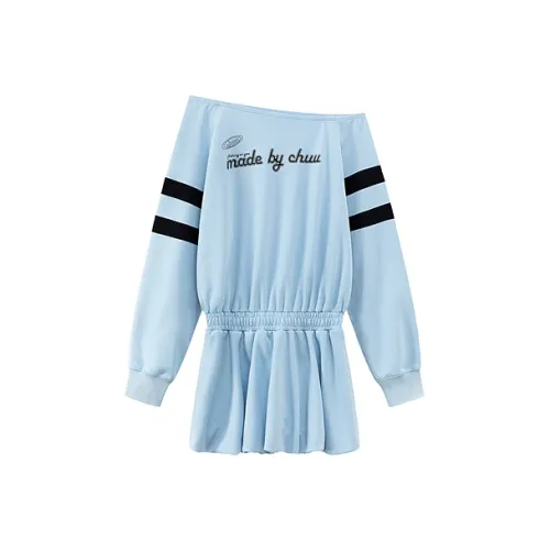 CHUU Длинное платье с длинными рукавами женское детское синий