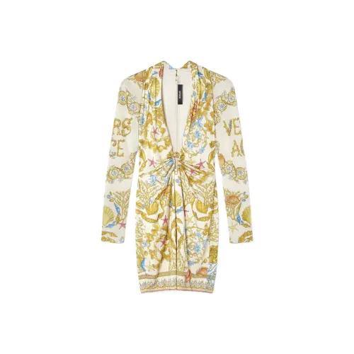 VERSACE Safety Pin SS25 Длинное Платье с Длинными Рукавами Женское Золотое