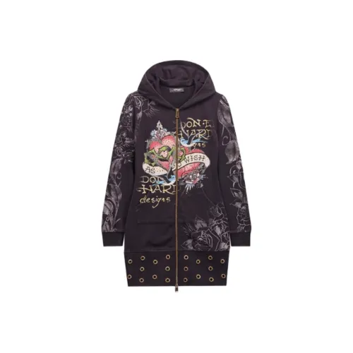 Ed Hardy Черное Женское Длинное Платье с Рукавами